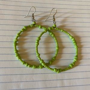 Green Beaded Hoop Earrings